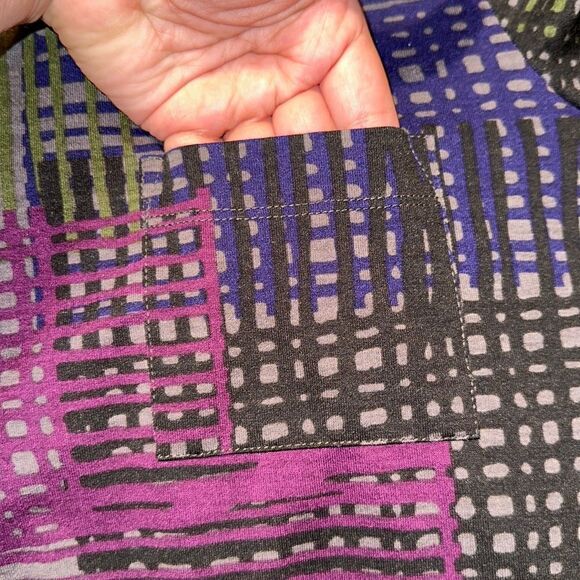 LuLaRoe XS Purple Green Gray Blue Crewneck Short Sleeve Hi Low Dress - Picture 6 of 12